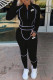 Black Fashion Sportswear Print Patchwork O Neck Long Sleeve Two Pieces
