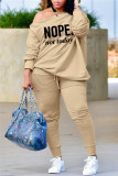 Pink Fashion Casual Letter Print Basic Oblique Collar Long Sleeve Two Pieces