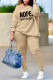 Khaki Fashion Casual Letter Print Basic Oblique Collar Long Sleeve Two Pieces