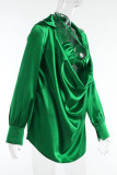 Green Sexy Solid Patchwork Asymmetrical V Neck Long Sleeve Two Pieces