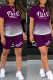 Purple Casual Gradual Change Letter Print Patchwork O Neck Short Sleeve Two Pieces