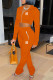 Orange Fashion Casual Letter Patchwork Hooded Collar Long Sleeve Two Pieces