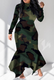 Camouflage Sexy Print Patchwork Half A Turtleneck Irregular Dress Dresses