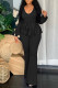 Black Fashion Casual Solid Basic V Neck Long Sleeve Two Pieces