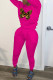 Rose Red Fashion Casual Print Basic O Neck Long Sleeve Two Pieces