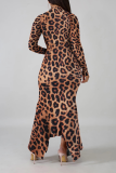 Leopard Print Sexy Print Patchwork Half A Turtleneck Irregular Dress Dresses