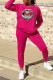 Rose Red Fashion Casual Lips Printed Basic O Neck Long Sleeve Two Pieces