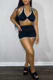 Red Sexy Casual Solid Patchwork Backless Halter Sleeveless Two Pieces