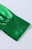 Green Sexy Solid Patchwork Asymmetrical V Neck Long Sleeve Two Pieces