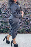 Black Fashion Sexy Solid Fold Turndown Collar Long Sleeve Dresses