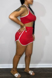 Red Sexy Casual Solid Patchwork Backless Halter Sleeveless Two Pieces