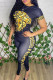 Black Fashion Street Print Patchwork Letter O Neck Short Sleeve Two Pieces