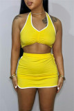 Red Sexy Casual Solid Patchwork Backless Halter Sleeveless Two Pieces