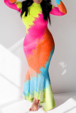 Multicolor Sexy Print Patchwork Half A Turtleneck Irregular Dress Dresses