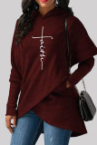 Red Fashion Casual Print Patchwork Hooded Collar Tops