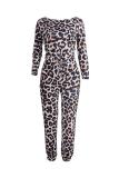 Leopard print Fashion Casual Camouflage Leopard grain Print Long Sleeve one shoulder collar