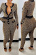 Black Sexy Print Patchwork Buckle O Neck Regular Jumpsuits