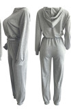 Pink Casual Solid Patchwork Hooded Collar Long Sleeve Two Pieces