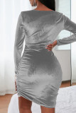 Red Fashion Sexy Solid Hollowed Out V Neck Long Sleeve Dresses