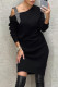 Black Casual Solid Patchwork Oblique Collar Straight Dresses
