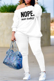 Pink Fashion Casual Letter Print Basic Oblique Collar Long Sleeve Two Pieces
