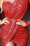 Colour Sexy Solid Sequins Patchwork O Neck Irregular Dress Dresses