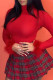 Red Fashion Casual Solid Patchwork Turtleneck Tops