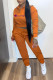 Orange Fashion Street Print Patchwork Turndown Collar Long Sleeve Two Pieces
