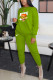 Army Green Fashion Print Basic O Neck Long Sleeve Two Pieces