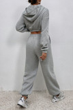 Pink Casual Solid Patchwork Hooded Collar Long Sleeve Two Pieces