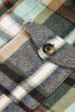 Green Casual Plaid Print Split Joint Buckle Turndown Collar Outerwear