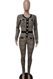 Black Sexy Print Patchwork Buckle O Neck Regular Jumpsuits