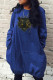 Blue Fashion Casual Print Basic O Neck Long Sleeve Dresses
