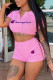 Pink Fashion Sportswear Print Patchwork Turndown Collar Short Sleeve Two Pieces
