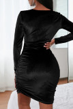 Red Fashion Sexy Solid Hollowed Out V Neck Long Sleeve Dresses