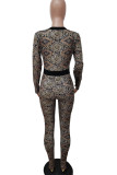 Black Sexy Print Patchwork Buckle O Neck Regular Jumpsuits
