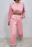 Pink Casual Solid Patchwork Hooded Collar Long Sleeve Two Pieces