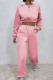 Pink Casual Solid Patchwork Hooded Collar Long Sleeve Two Pieces
