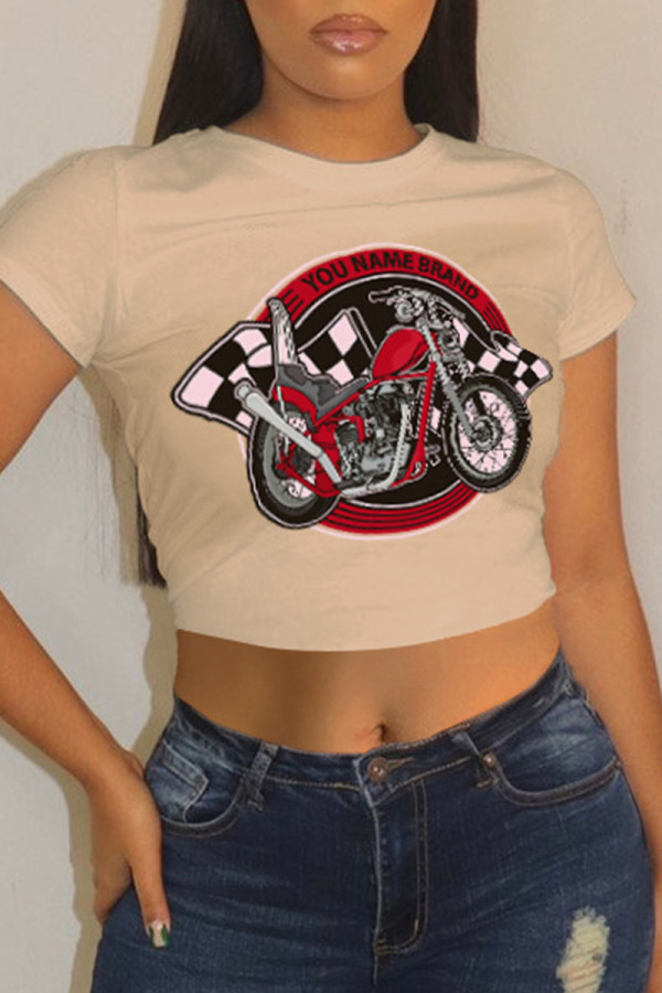 Red Fashion Casual Print Basic O Neck T-Shirts