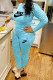 Blue Fashion Casual Striped Print Patchwork O Neck Long Sleeve Two Pieces