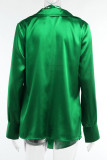 Green Sexy Solid Patchwork Asymmetrical V Neck Long Sleeve Two Pieces