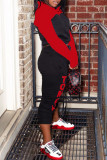 Red Fashion Casual Letter Print Patchwork Zipper Collar Long Sleeve Two Pieces
