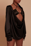 Green Sexy Solid Patchwork Asymmetrical V Neck Long Sleeve Two Pieces
