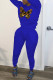 Blue Fashion Casual Print Basic O Neck Long Sleeve Two Pieces