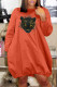 Orange Fashion Casual Print Basic O Neck Long Sleeve Dresses