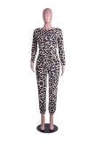 Red Fashion Casual Camouflage Leopard grain Print Long Sleeve one shoulder collar