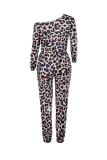 Leopard print Fashion Casual Camouflage Leopard grain Print Long Sleeve one shoulder collar
