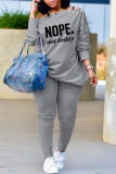 Pink Fashion Casual Letter Print Basic Oblique Collar Long Sleeve Two Pieces