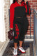 Red Fashion Casual Letter Print Patchwork Zipper Collar Long Sleeve Two Pieces