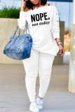 Pink Fashion Casual Letter Print Basic Oblique Collar Long Sleeve Two Pieces